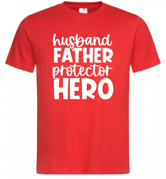 Мужская футболка Husband father hero Красный фото