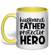 Чашка с цветной ручкой Husband father hero Солнечно желтый фото