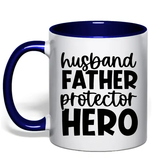 Чашка с цветной ручкой Husband father hero Глубокий темно-синий фото