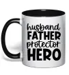 Чашка с цветной ручкой Husband father hero Черный фото