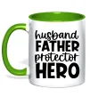 Чашка с цветной ручкой Husband father hero Лаймовый фото