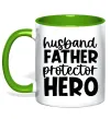 Чашка с цветной ручкой Husband father hero Зеленый фото