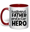 Чашка с цветной ручкой Husband father hero Красный фото