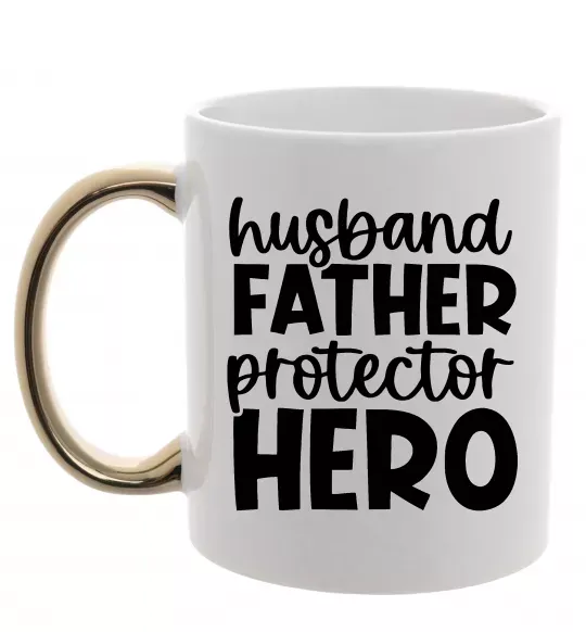 Чашка с цветной ручкой Husband father hero Золото фото