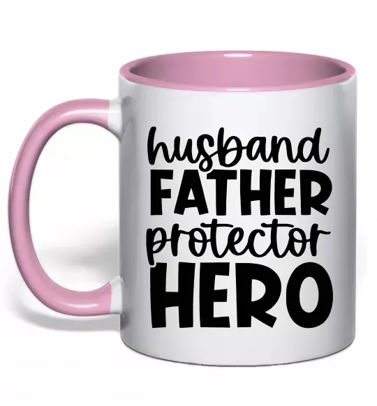 Чашка с цветной ручкой Husband father hero Нежно розовый фото