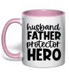 Чашка с цветной ручкой Husband father hero Нежно розовый фото