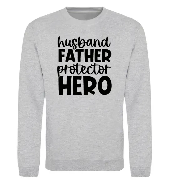Світшот Husband father hero Сірий меланж фото