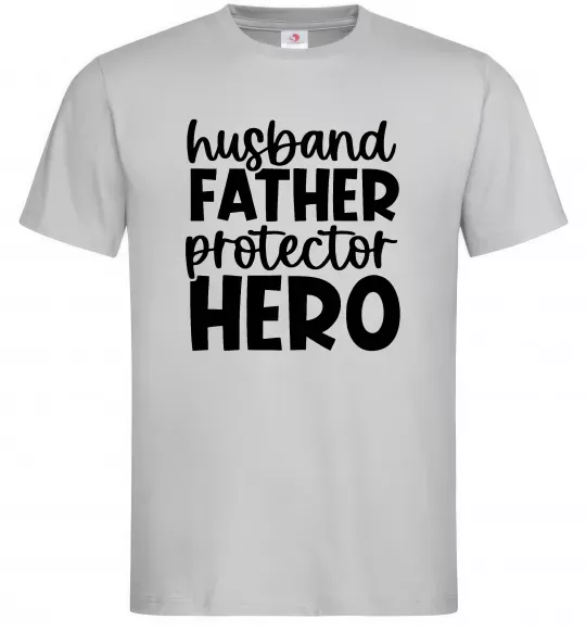 Мужская футболка Husband father hero Серый фото