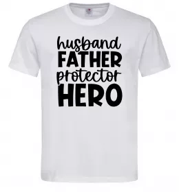 Мужская футболка Husband father hero Белый фото