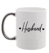 Чашка с цветной ручкой Husband сердечки Серебро фото