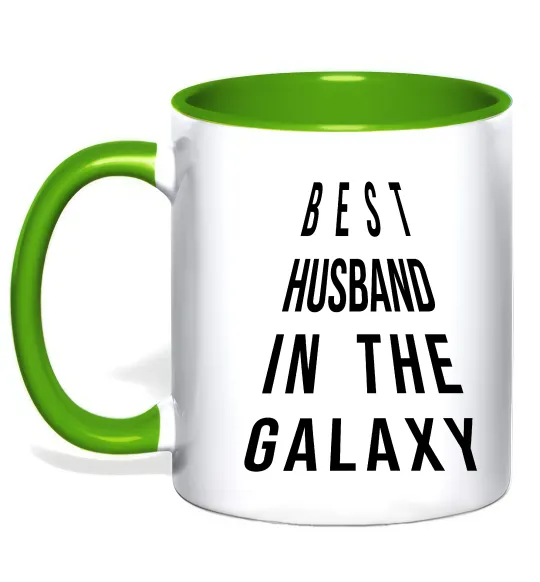 Чашка з кольоровою ручкою Best husband in galaxy Лаймовий фото