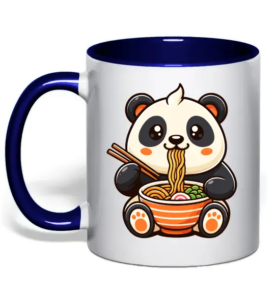Чашка с цветной ручкой Панда рамен Глубокий темно-синий фото