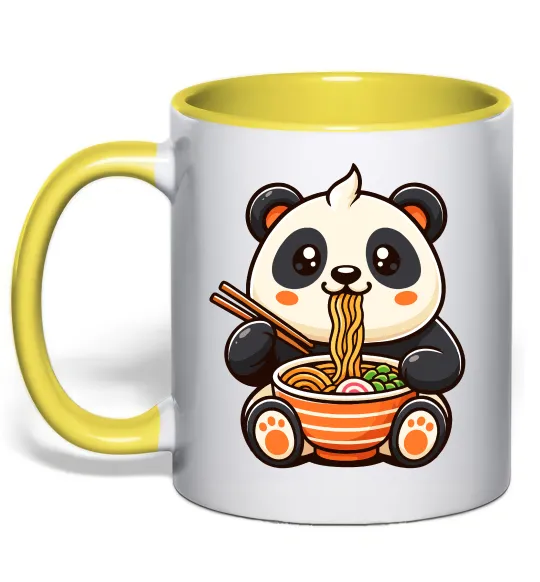 Чашка с цветной ручкой Панда рамен Лимонный фото