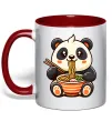Чашка с цветной ручкой Панда рамен Красный фото