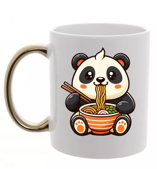 Чашка с цветной ручкой Панда рамен Золото фото