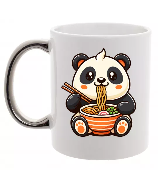 Чашка с цветной ручкой Панда рамен Серебро фото