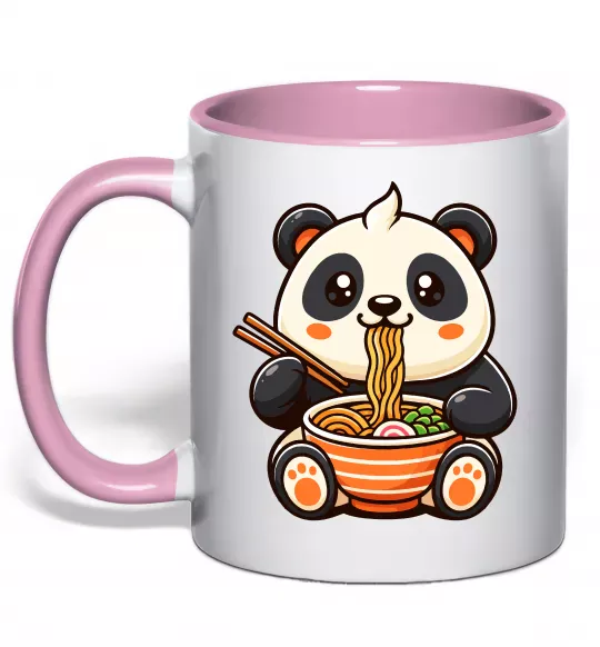 Чашка с цветной ручкой Панда рамен Нежно розовый фото