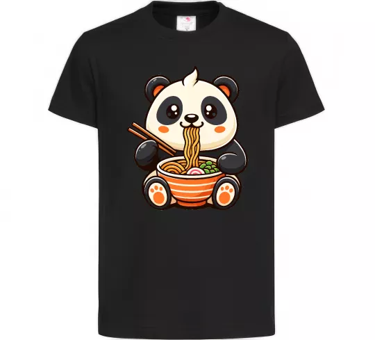 Дитяча футболка Панда рамен Чорний фото