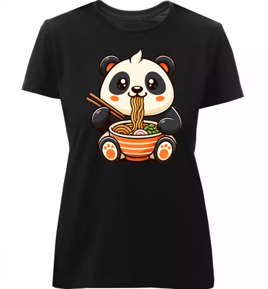 Женская премиум футболка Панда рамен Черный фото