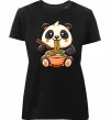 Женская премиум футболка Панда рамен Черный фото
