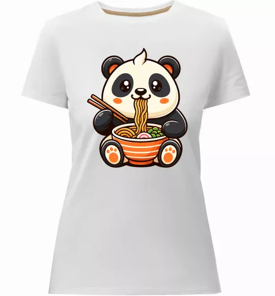 Женская премиум футболка Панда рамен Белый фото