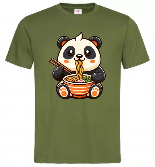 Мужская футболка Панда рамен Оливковый фото
