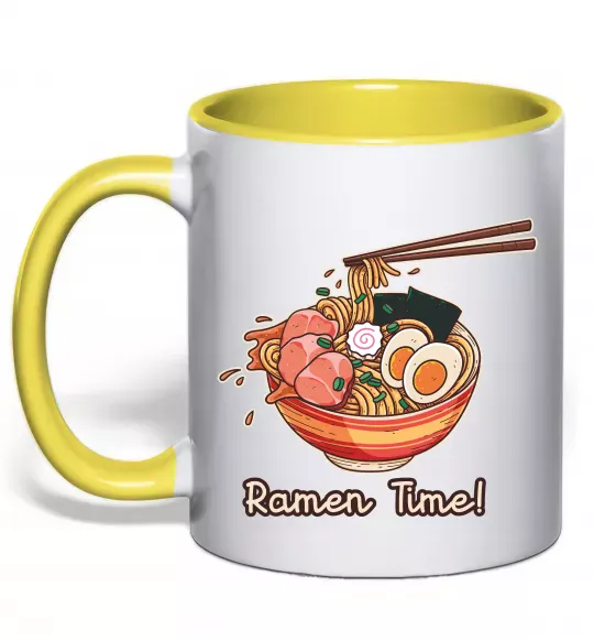 Чашка с цветной ручкой Ramen time Солнечно желтый фото
