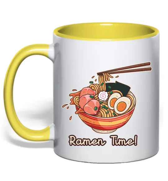 Чашка з кольоровою ручкою Ramen time Лимонний фото