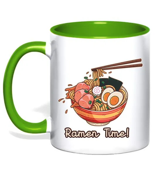 Чашка з кольоровою ручкою Ramen time Лаймовий фото