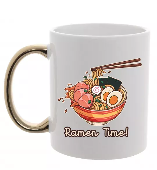 Чашка с цветной ручкой Ramen time Золото фото