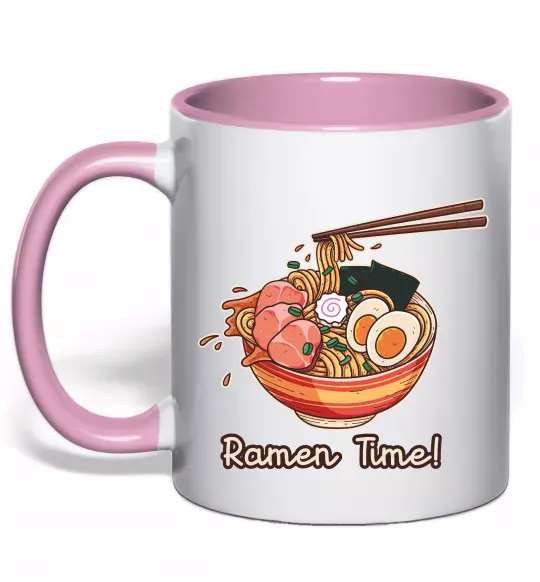 Чашка с цветной ручкой Ramen time Нежно розовый фото