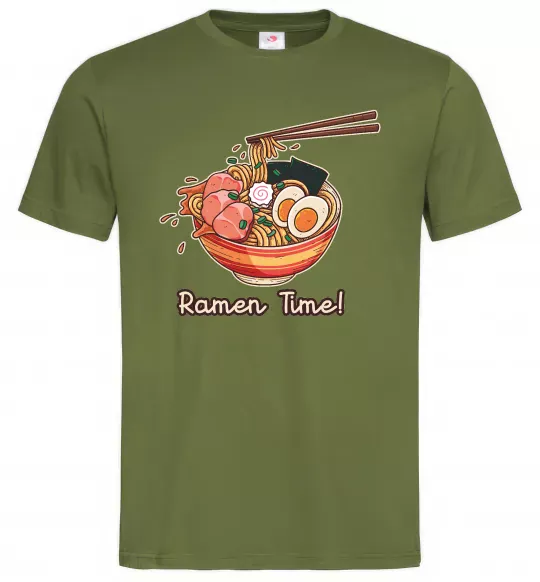 Мужская футболка Ramen time Оливковый фото