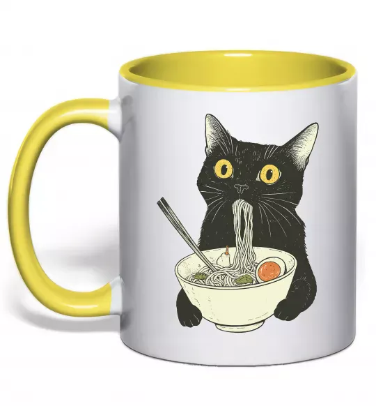 Чашка с цветной ручкой Ramen cat Солнечно желтый фото
