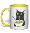 Чашка с цветной ручкой Ramen cat Солнечно желтый фото