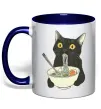 Чашка с цветной ручкой Ramen cat Глубокий темно-синий фото