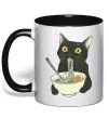 Чашка с цветной ручкой Ramen cat Черный фото