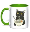 Чашка с цветной ручкой Ramen cat Лаймовый фото