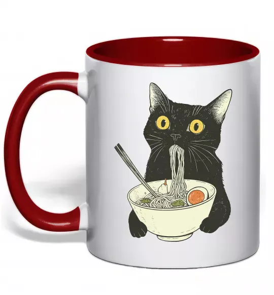 Чашка с цветной ручкой Ramen cat Красный фото