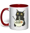 Чашка с цветной ручкой Ramen cat Красный фото