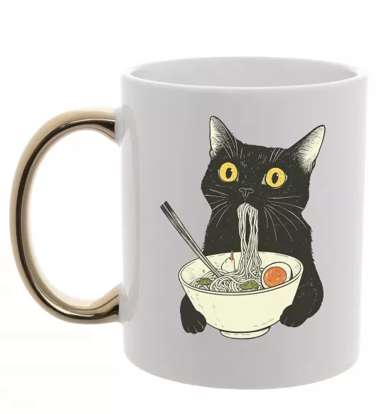 Чашка с цветной ручкой Ramen cat Золото фото