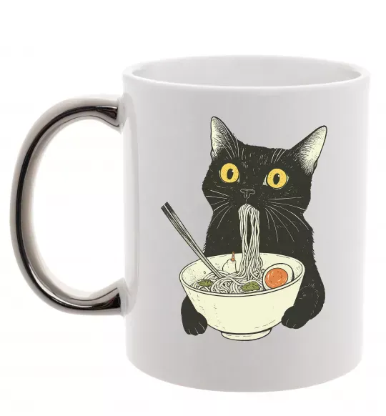 Чашка с цветной ручкой Ramen cat Серебро фото