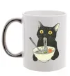 Чашка с цветной ручкой Ramen cat Серебро фото