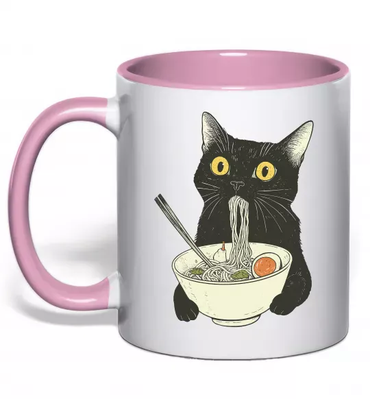 Чашка с цветной ручкой Ramen cat Нежно розовый фото