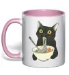 Чашка с цветной ручкой Ramen cat Нежно розовый фото