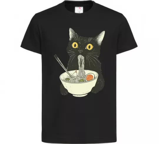 Детская футболка Ramen cat Черный фото