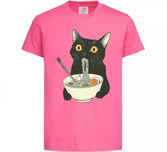 Детская футболка Ramen cat Ярко-розовый фото