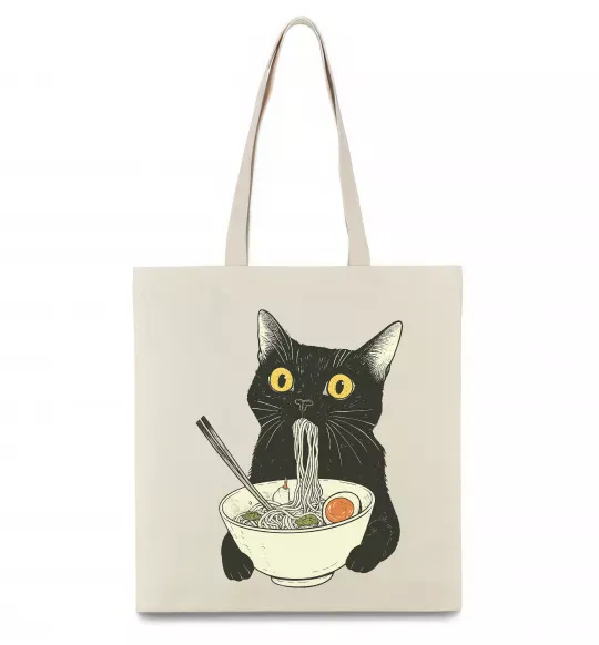 Эко-сумка Ramen cat Бежевый фото