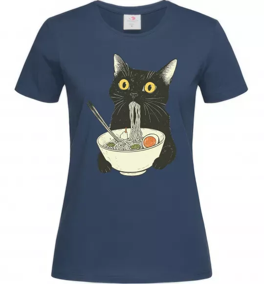 Женская футболка Ramen cat Темно-синий фото