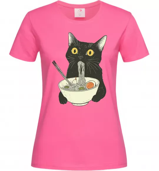 Женская футболка Ramen cat Ярко-розовый фото