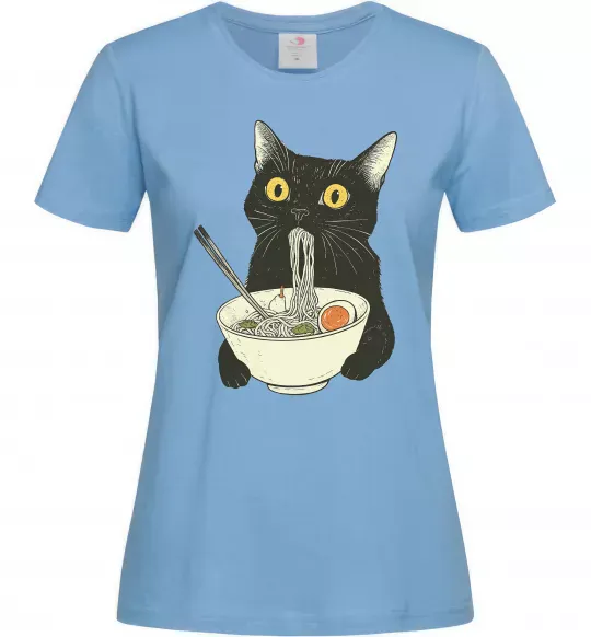 Женская футболка Ramen cat Голубой фото
